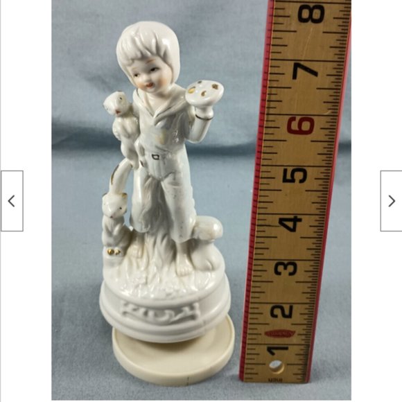 Vintage Small World Musical Spinning Ceramic Pearlescent White Gold Boy Figurine - Picture 3 of 8
